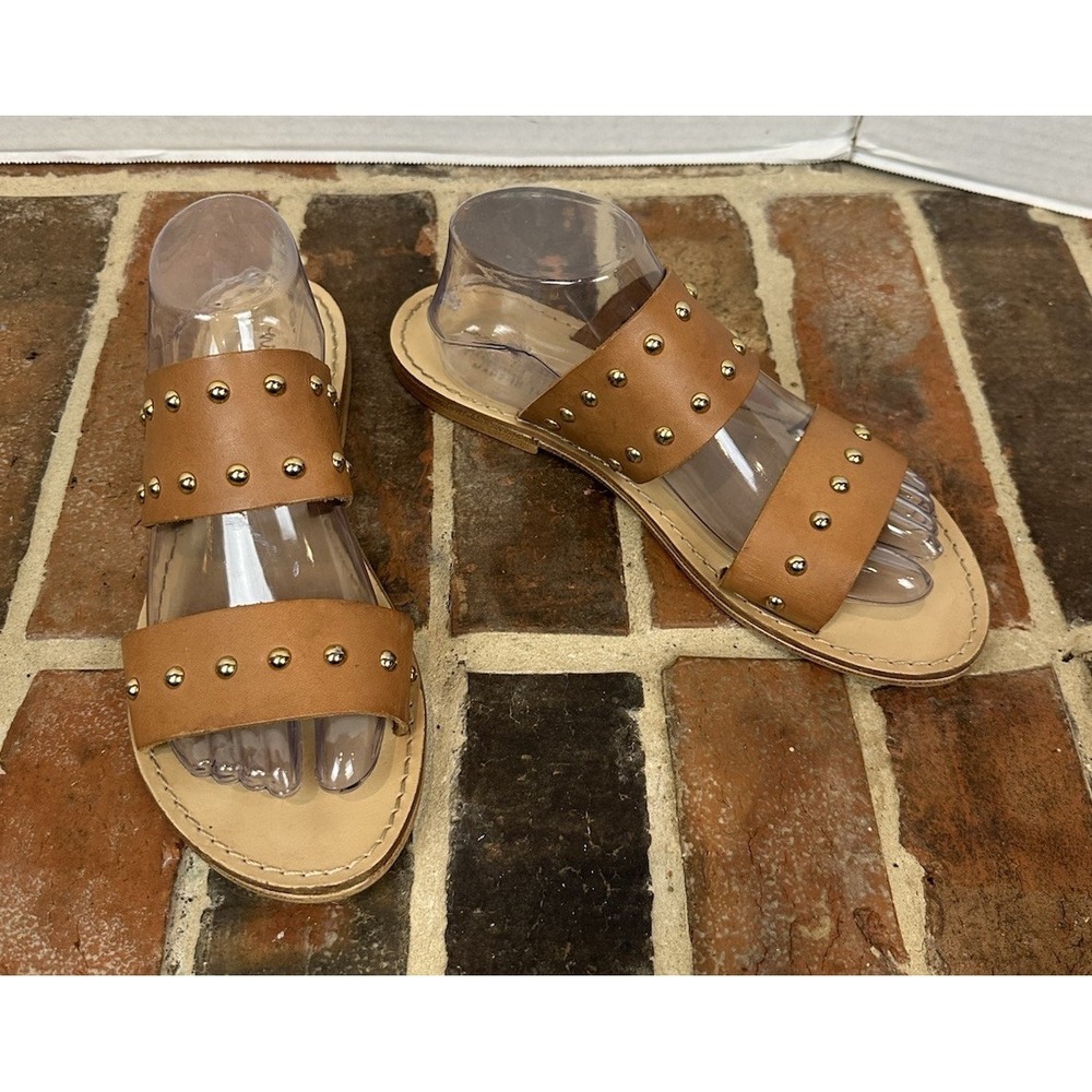 Niccolo Vasari Brown Tan Leather Sandals Studded Italian Open Toe Women's 9.5